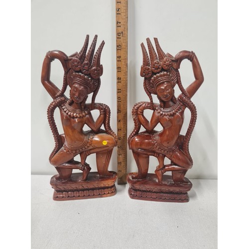 36 - 2 wooden carved Aspara figures.
40cm h