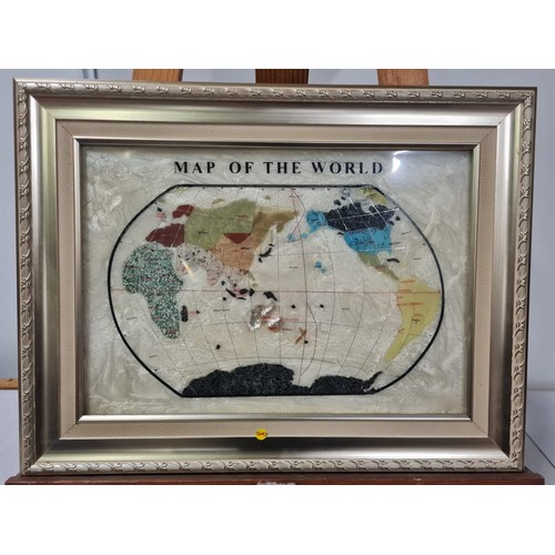 44 - Framed semi precious gemstone map of the world in presentation case.
45cm x 34cm