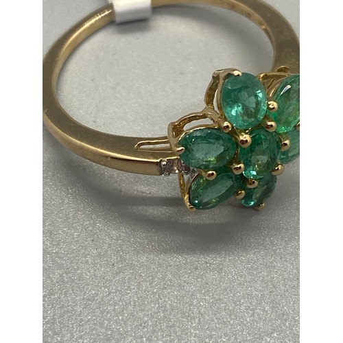 7 - 10k gold ladies ring with emeralds & diamond shoulders