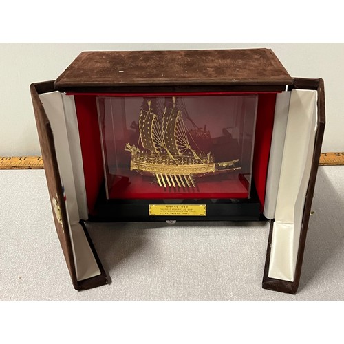 227 - The First Armour-Clad Ship In The World Keo Buk Sun (1592) Gold Plated Model with presentation box o... 