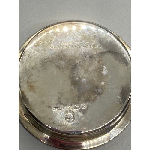 261 - Sheffield silver Coronation Jubilee marked dish in fitted box. 64.35g 2cm high x 9cm diameter.