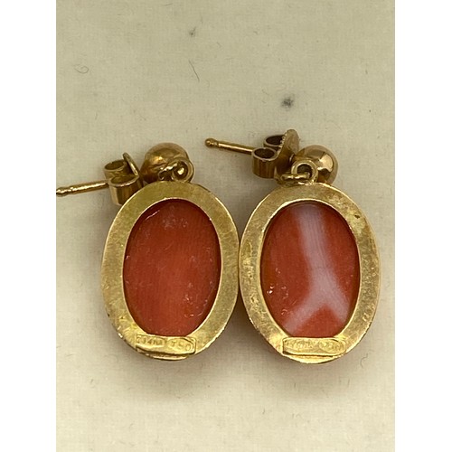 263 - Pair of 18ct gold and coral earrings. 5.26g