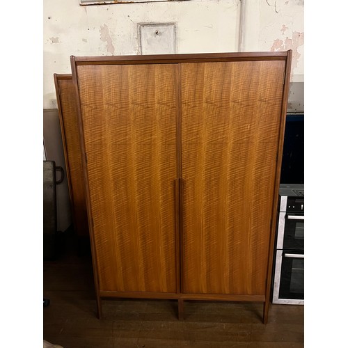 200 - Mid Century teak bedroom set by Younger consisting of 2 wardrobes & headboard with drawers.
Wardrobe... 