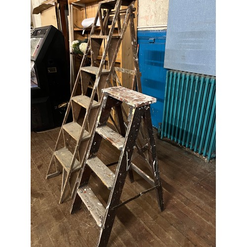 385 - 2 sets of vintage wooden ladders.