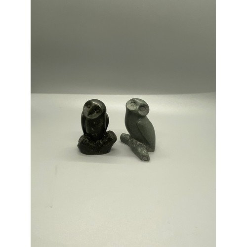 41 - Pair of Malachite stone owls.