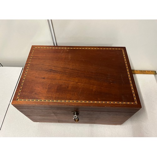 51 - Large inlaid campaign box with brass handles & 2 keys. 
44cm x 30cm x 28cm