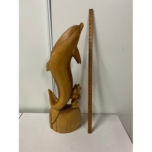 52 - Large solid teak carved dolphin sculpture 
80cm h
5.3kg