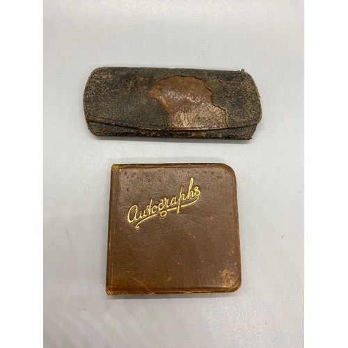 114 - 1930's autograph book along with antique spectacles.