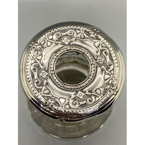 116 - Vintage cut glass silver topped hair receiving jar.