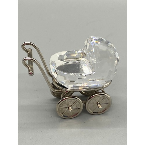 126 - 3 Swarovski crystal ornaments - pram, rocking horse and typewriter.