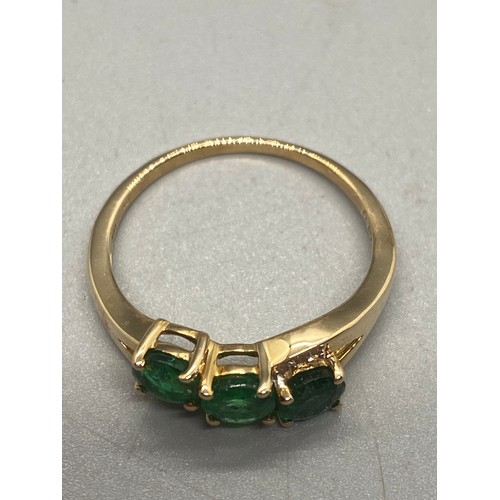 2 - 10k yellow gold, emerald and diamond ring.