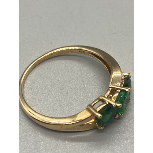 2 - 10k yellow gold, emerald and diamond ring.