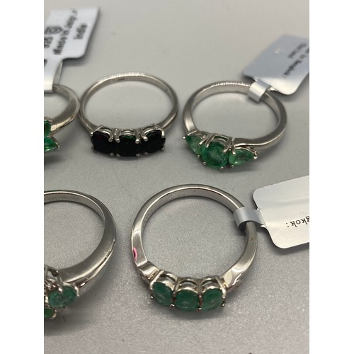 14 - 5 x silver and multi gem stone rings.