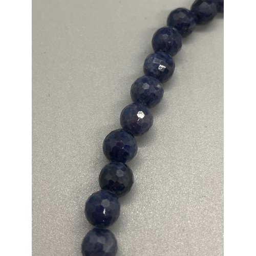 171 - Kanchaburi blue sapphire beaded necklace on rhodium plated sterling silver chain.