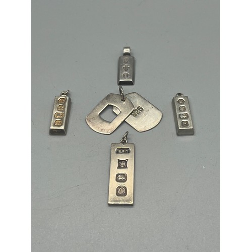 189 - 4 silver ingot pendants & dog tags