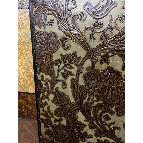 133 - Antique floral embossed 3 fold screen.
150cm l x 175cm h