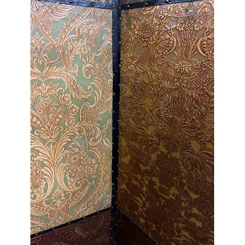 133 - Antique floral embossed 3 fold screen.
150cm l x 175cm h