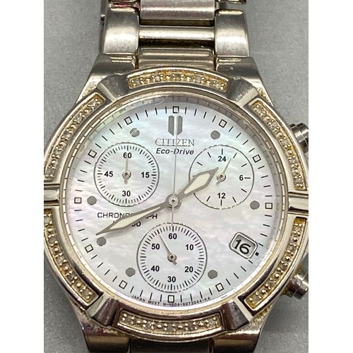 35 - Ladies Citzenn Eco-Drive wrist watch with mother of pearl face.