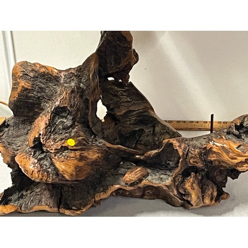 95 - Unique arts and crafts tree stump solid wood table lamp with shade. Made by David Roelvink of Polper... 