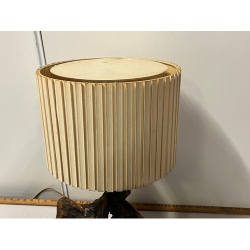 95 - Unique arts and crafts tree stump solid wood table lamp with shade. Made by David Roelvink of Polper... 