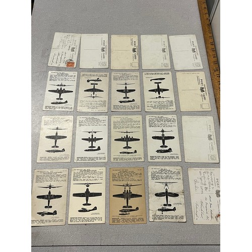 183 - Collection of 20 vintage valentine's aircraft recognition cards and postcards.