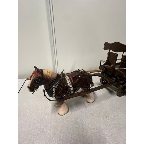 320 - large ceramic horse pulling wooden cart with barrels
70cm l