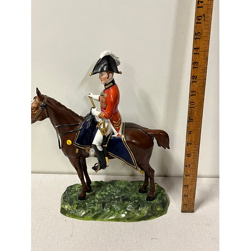 321 - large ceramic figure of the duke of wellington on horseback 
(flag pole damaged) 
36cm h
stamped mad... 