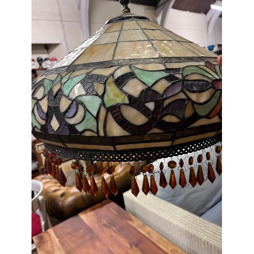 250A - Large/heavy Tiffany Baroque style leaded glass & metal floor lamp with amber glass droplets 
Diamete... 