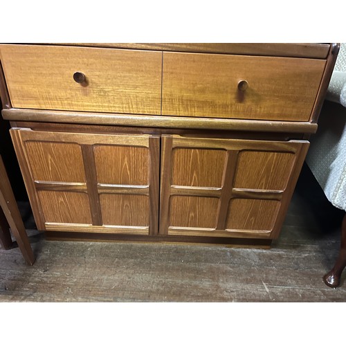 482 - Large teak writing bureau with key possibly Nathan?