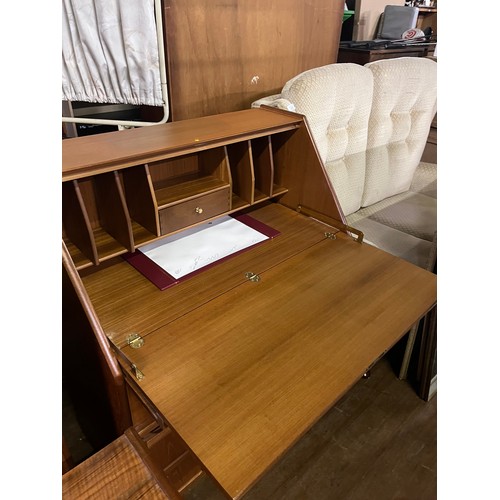 482 - Large teak writing bureau with key possibly Nathan?