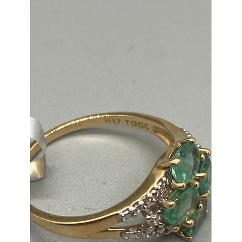 8 - 10k yellow gold, emerald and diamond ring.