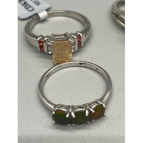 13 - 5 x silver and multi gem stone rings.