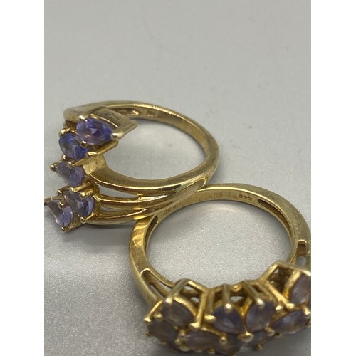 177 - 2 x gold plated silver and tanzanite rings.