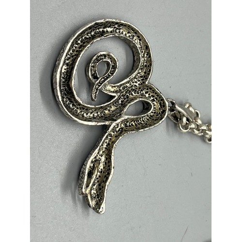 9 - heavy silver belcher chain with large unmarked snake pendant (possibly silver)