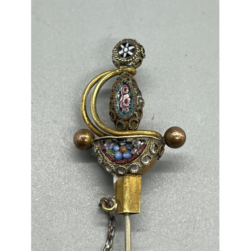 21 - 1900s antique miniature italian micro mosaic dagger pin