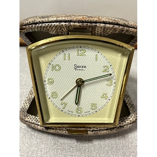105 - 2 x vintage clocks - Swiza travel alarm and Bentima 8 day mantle cock.