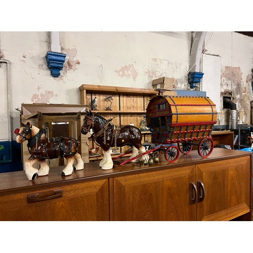 51 - Large Antique bespoke wooden & metal ornamental Vardo (gypsy wagon) (over 100 years old) along with ... 