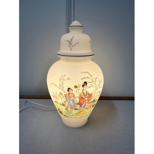 129 - Hand painted Japanese geisha lamp.