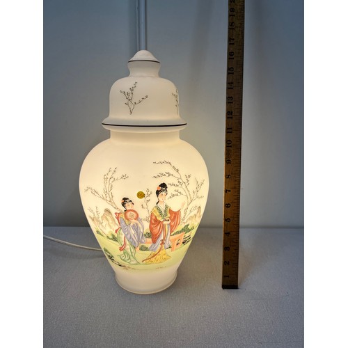 129 - Hand painted Japanese geisha lamp.