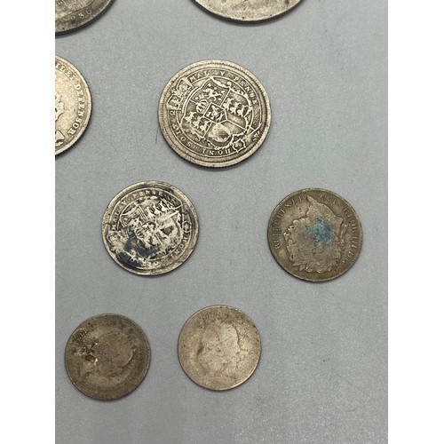 59 - Collection of silver coins to include King George iii & IV , 1836 William IV half crowns and 1827 Ki... 