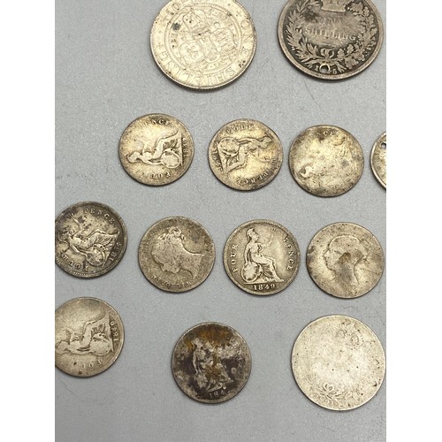 67 - Collection of silver coins to include 1898 Queen Victoria half crowns, 1889 shilling jubilee head an... 