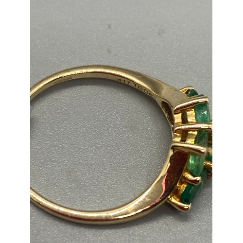 38 - 10k yellow gold, 5 emerald  ring.