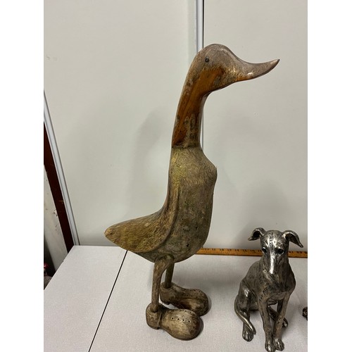 228 - large wooden duck along with 2 dogs 
duck is 61cm tall