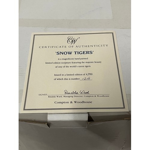 231 - boxed compton & woodhouse snow tigers by rinalda ward with certificate 30cm long