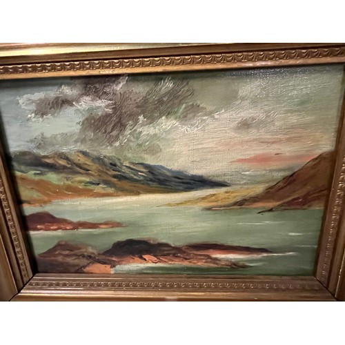 318 - Oil on canvas landscape painting signed by artist ? in gilt frame.
38cm x 28cm