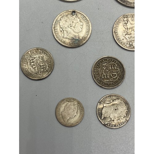 59 - Collection of silver coins to include King George iii & IV , 1836 William IV half crowns and 1827 Ki... 