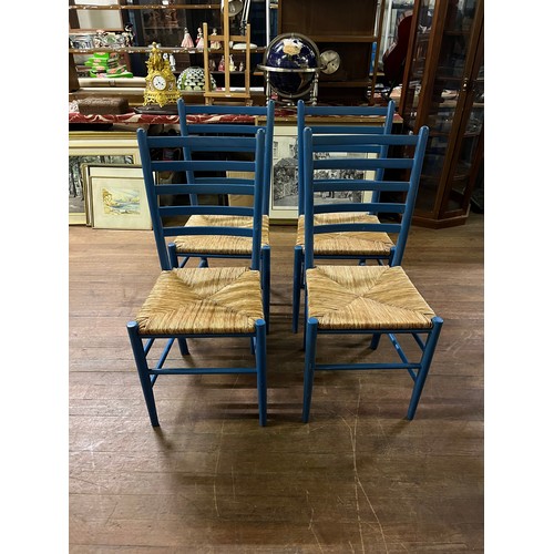 203 - 4 Mid Century Italian ladderback chairs with rush seat in the style of Gio Ponti