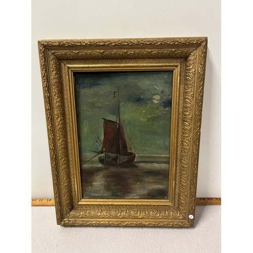 47 - Oil on board painting of small sailing boat in Victorian gilt frame. (no Signature)
38cm x 49cm