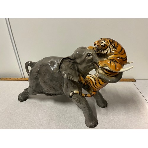 2 - Large Vintage Italian Giovanni Ronzan porcelain elephant & tiger in attack signed.
57cm x 34cm