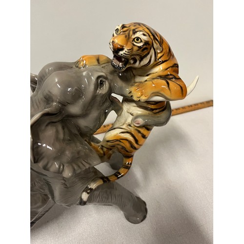 2 - Large Vintage Italian Giovanni Ronzan porcelain elephant & tiger in attack signed.
57cm x 34cm